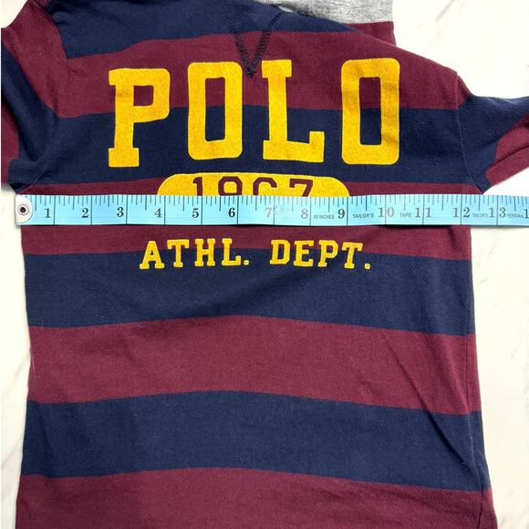 POLO RALPH LAUREN YOUTH BURGUNDY & BLUE LONG SLEEVE HOODED SHIRT SIZE 5 - Picture 7 of 8
